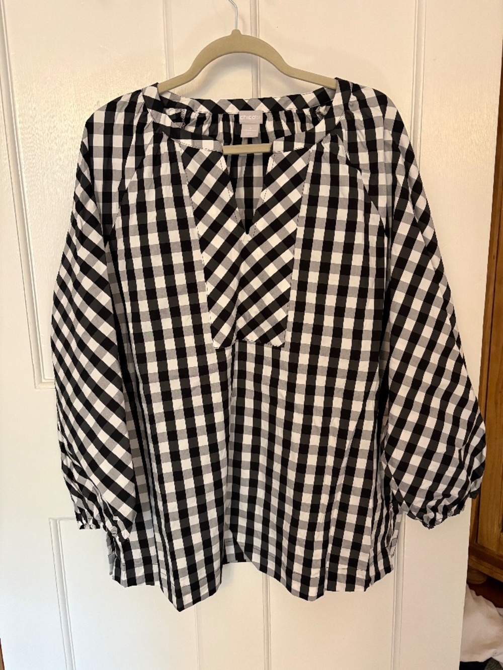 Chicos Black and White Gingham Tunic Top